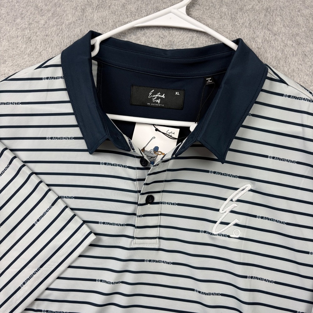 East Side Golf Polo Shirt Mens XL Gray Blue Striped Performance Stretch NWT